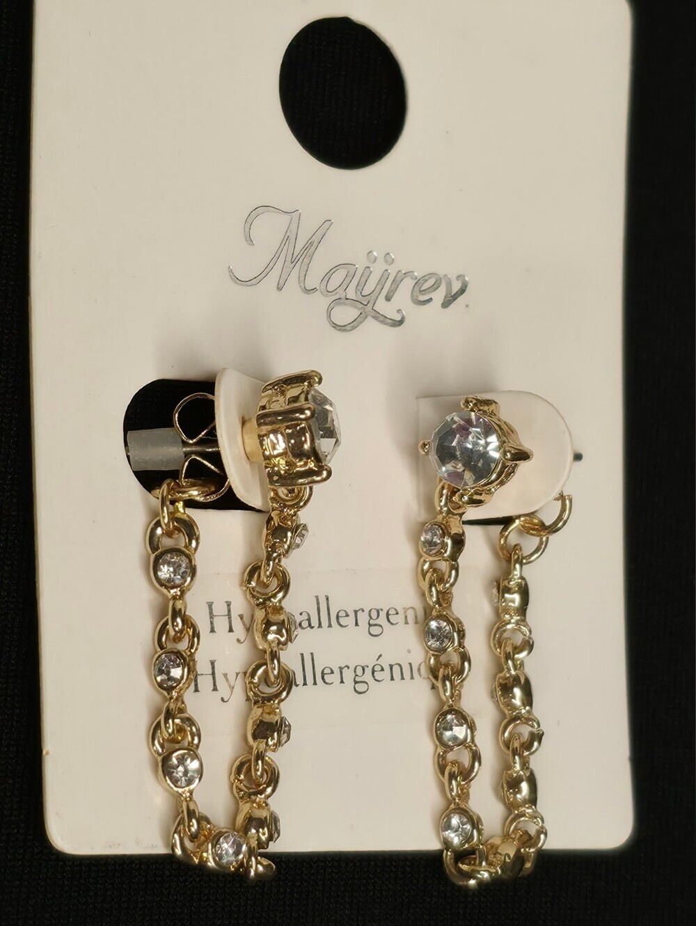 💫3x25$ Gold Tone Drop Earrings with Clear Crystal Chain